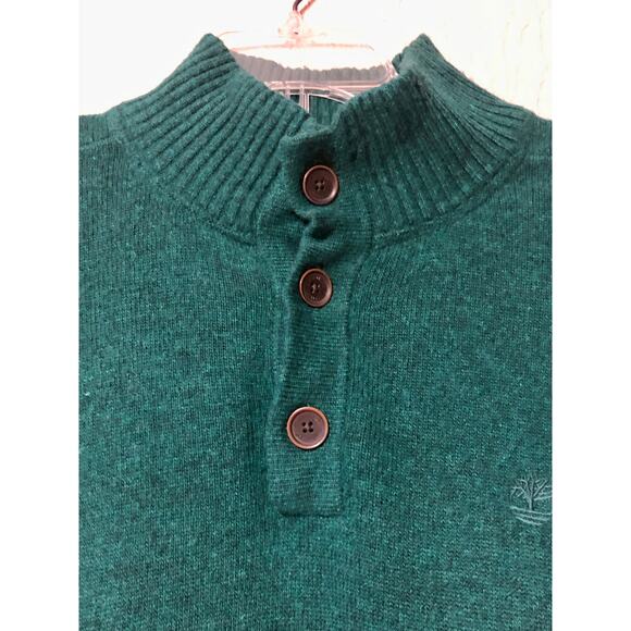 Timberland Men’s Wool Blend Henley Sweater Green Mock Neck Regular Fit Size XXL - Picture 3 of 11